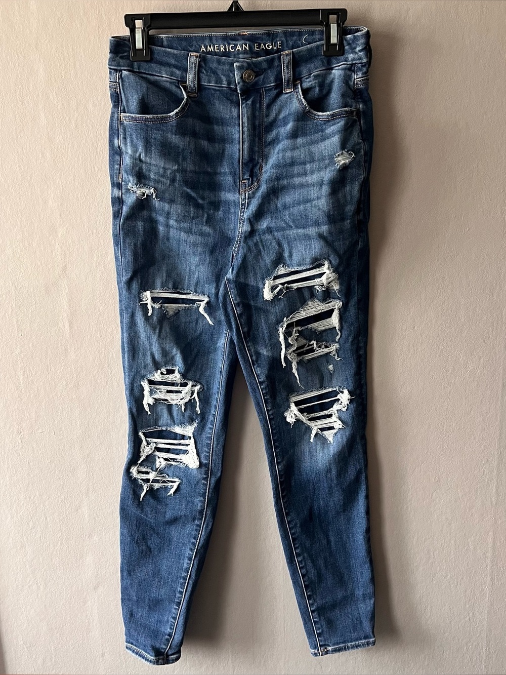American Eagle Distressed Patched Curvy Super Hi Rise Jeggings Size 8